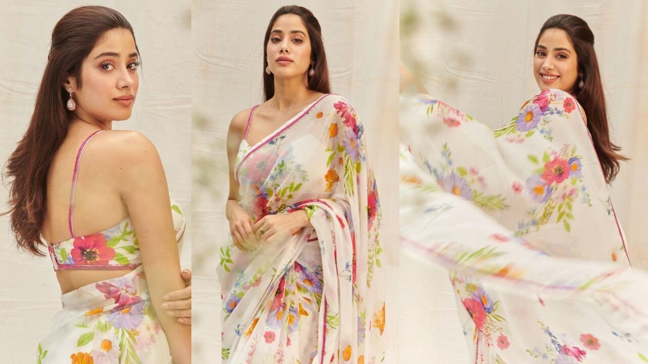 Janhvi Kapoor in a pretty white floral saree look (PC: Prithvi Pictures, Janhvi Kapoor Instagram, Vaishnavi Vijayanand)