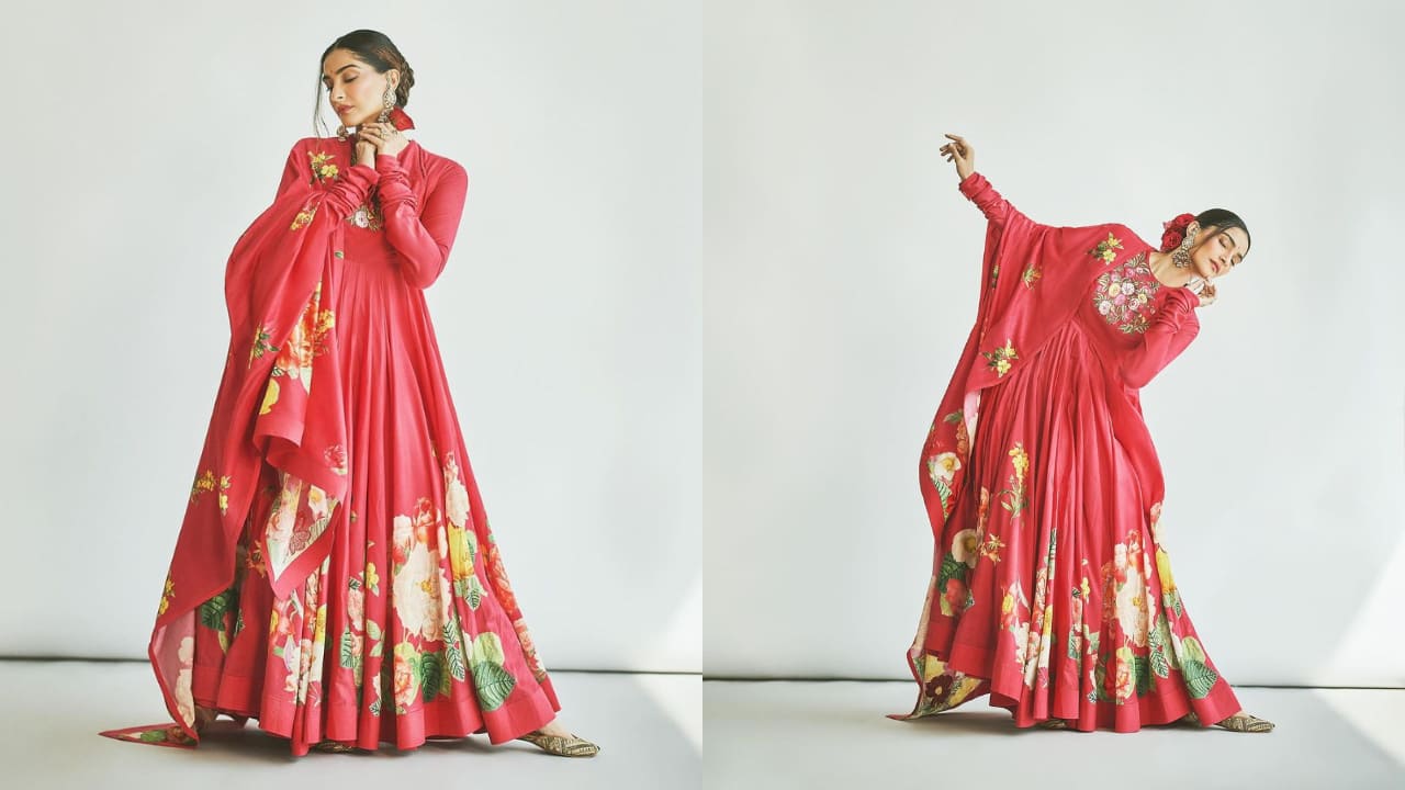 Sonam Kapoor in red floral anarkali 