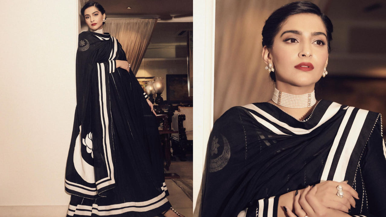 Sonam Kapoor in black and white anarkali 