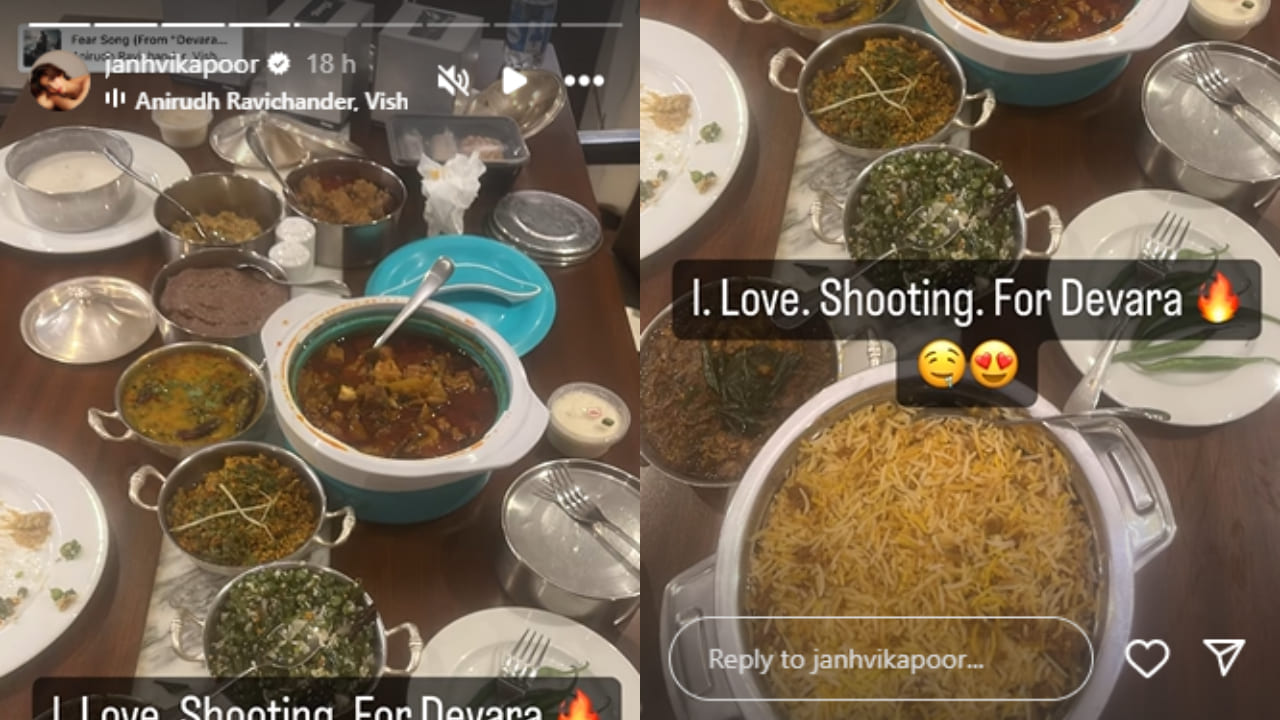 Janhvi Kapoor is in ‘love' with shooting for Devara; shares a pic while savouring a feast on sets of Jr NTR starrer