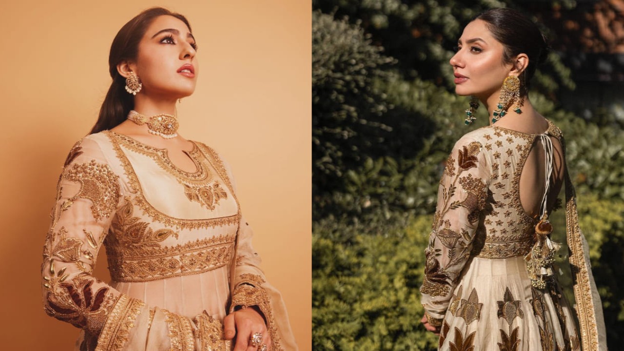 Fashion Face-Off: Sara Ali Khan or Mahira Khan, who do you think styled Iqbal Hussain’s ivory and gold Anarkali set better? 
