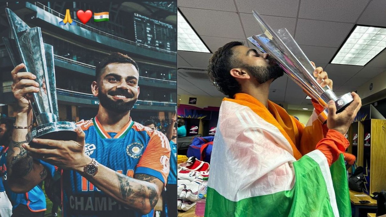 Virat Kohli drops new PIC with T20 World Cup trophy; fans hail their ‘G.O.A.T.’ (Instagram/@virat.kohli)