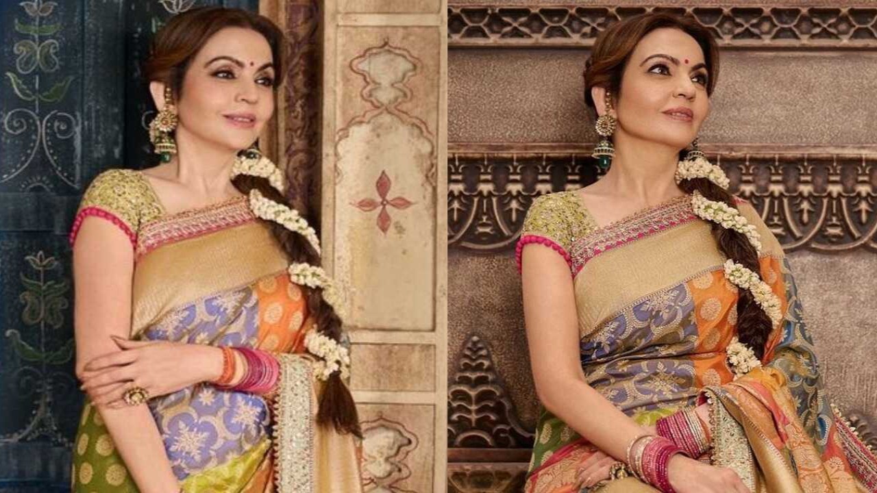 Nita Ambani wears a real zari custom Rangkat Banarasi saree by Manish Malhotra