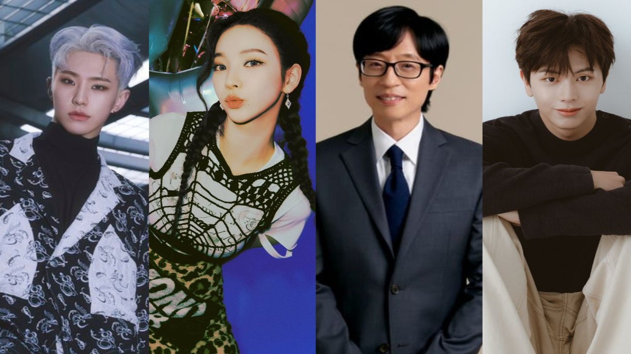 Hoshi, Karina, Yoo Jae Suk, Sungjae (Image Credits- Pledis Entertainment, SM Entertainmet, Antenna,  IWill Media)
