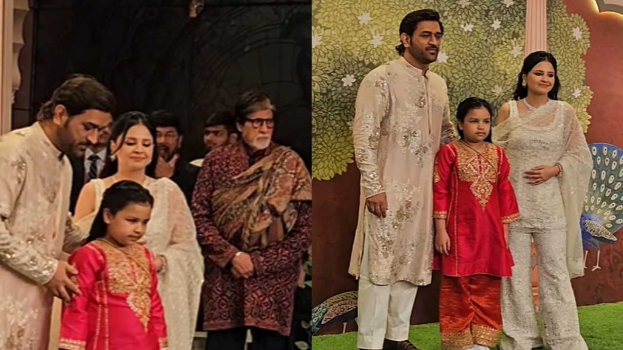 Anant-Radhika Shubh Aashirwad: Big B patiently waits as MS Dhoni poses with family