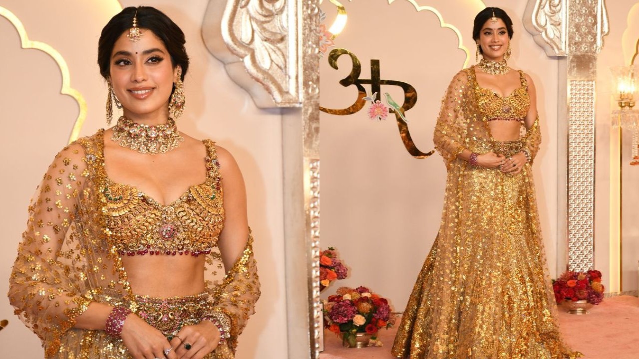 Janhvi Kapoor glows in golden Falguni Shane Peacock lehenga