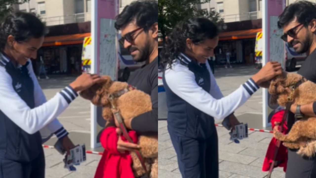 VIDEO: PV Sindu in a heartfelt moment pampers Ram Charan's pet as they bump into each other at Olympics 2024