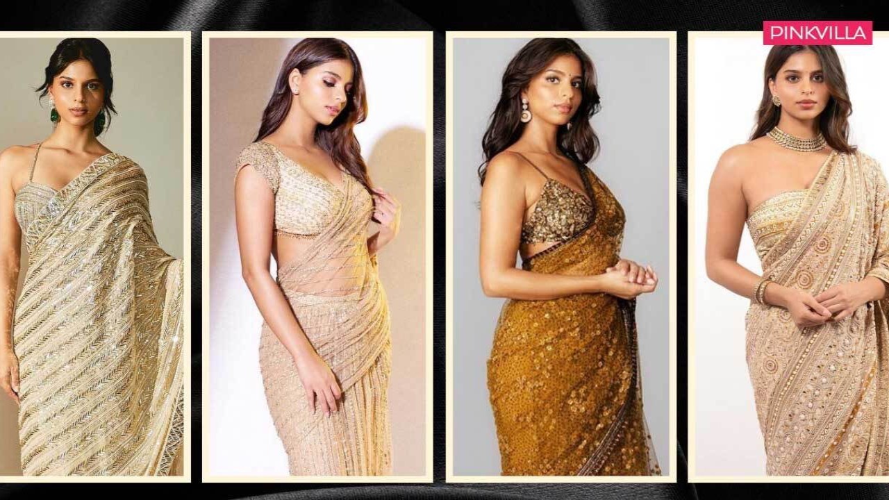 Suhana Khan, sarees, saree, ethnic wear, ethnic, gold saree, gold sarees, gold, wedding, wedding season, style, fashion