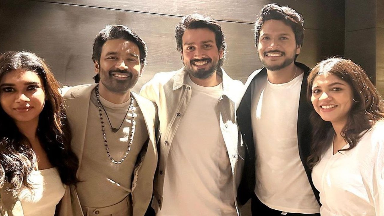 Raayan family moment: Dhanush, Kalidas Jayaram, Sundeep Kishan and others chill together post Hyderabad event