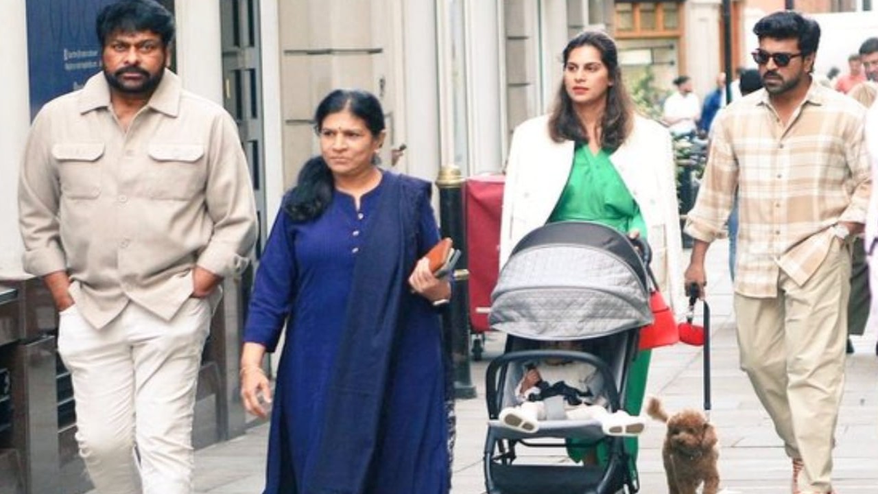 Ram Charan-Upasana clicked on London streets with Klin Kaara, Chiranjeevi and family; photo goes viral