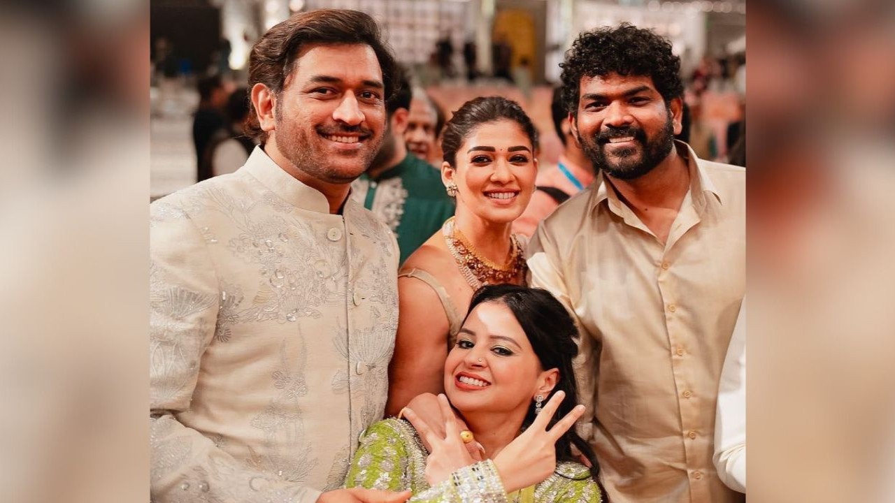 Cinema meets cricket: Nayanthara, Vignesh Shivan pose with cricketer MS Dhoni and wife Sakshi at Anant-Radhika’s Shubh Ashirwad ceremony