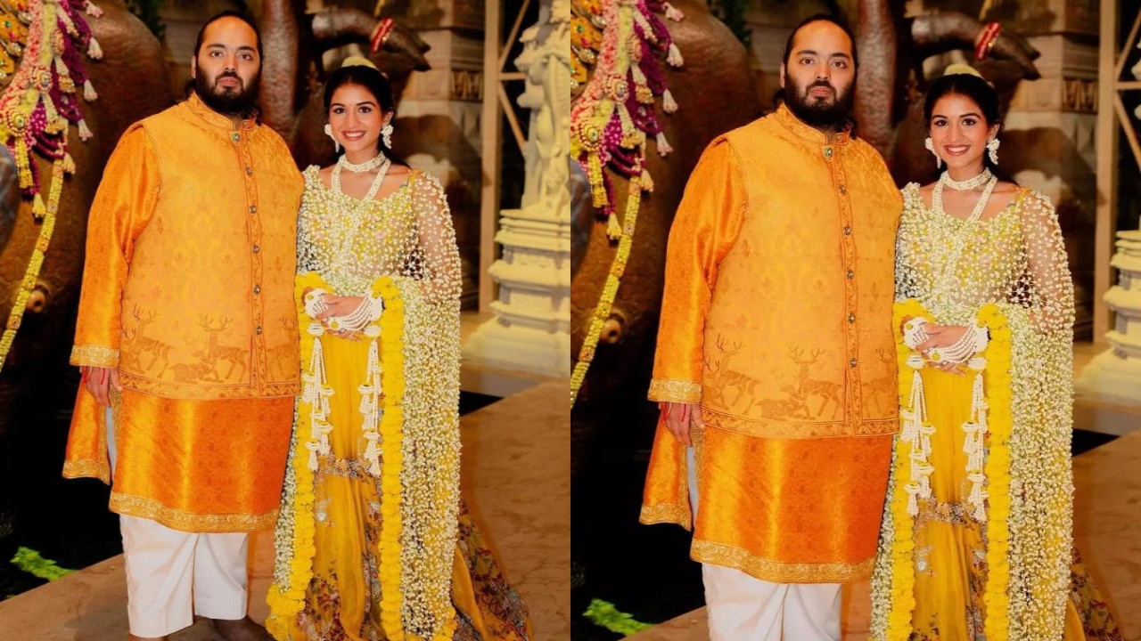 Bride-to-be Radhika Merchant shines bright in stunning Anamika Khanna outfits, but it's her dupatta made from jasmine buds that truly steals the show