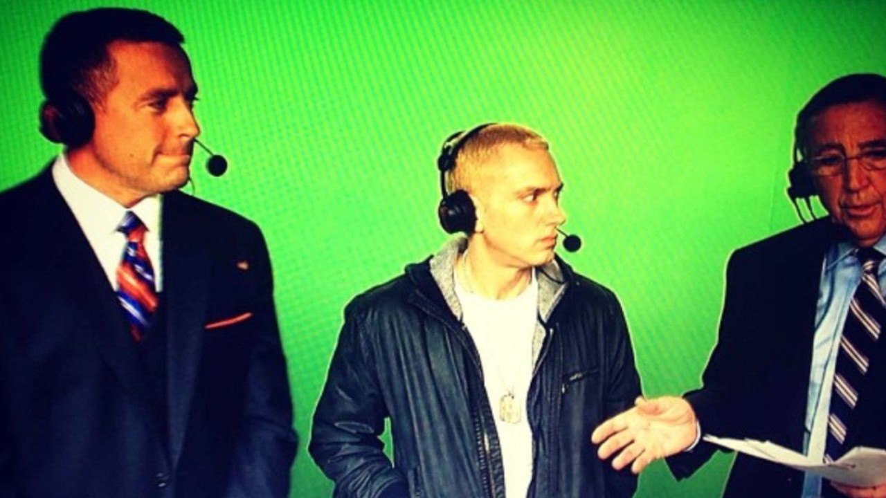 Watch: When Eminem Gave Hilariously Awkward Interview to ESPN at Half-Time of Michigan-Notre Dame Game