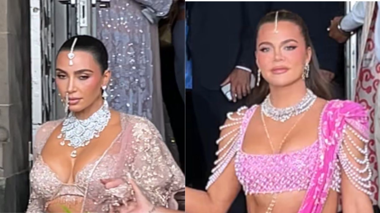 Kim, Khloe Kardashian embrace Indian classic 'lewks' for Ambani's post-wedding ceremony (PC: Viral Bhayani)