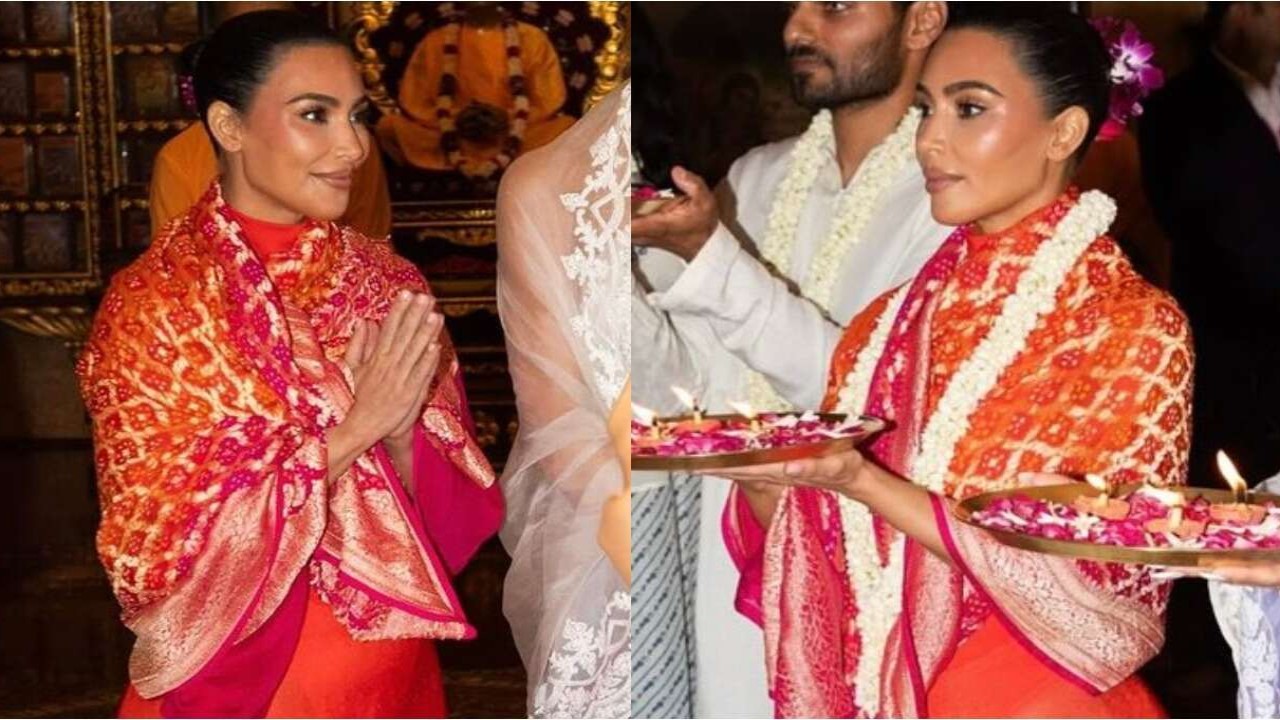 Kim Kardashian pairs red maxi dress with Manish Malhotra-designed dupatta for temple visit