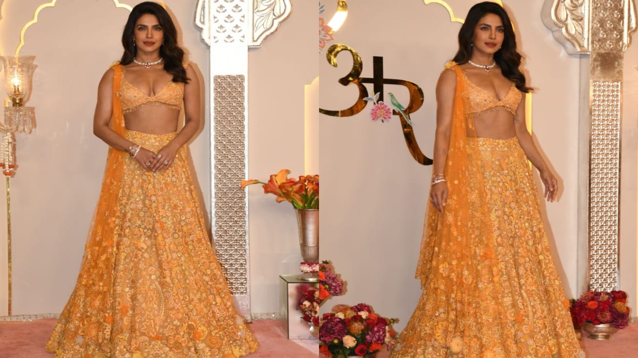 Priyanka Chopra in orange floral lehenga