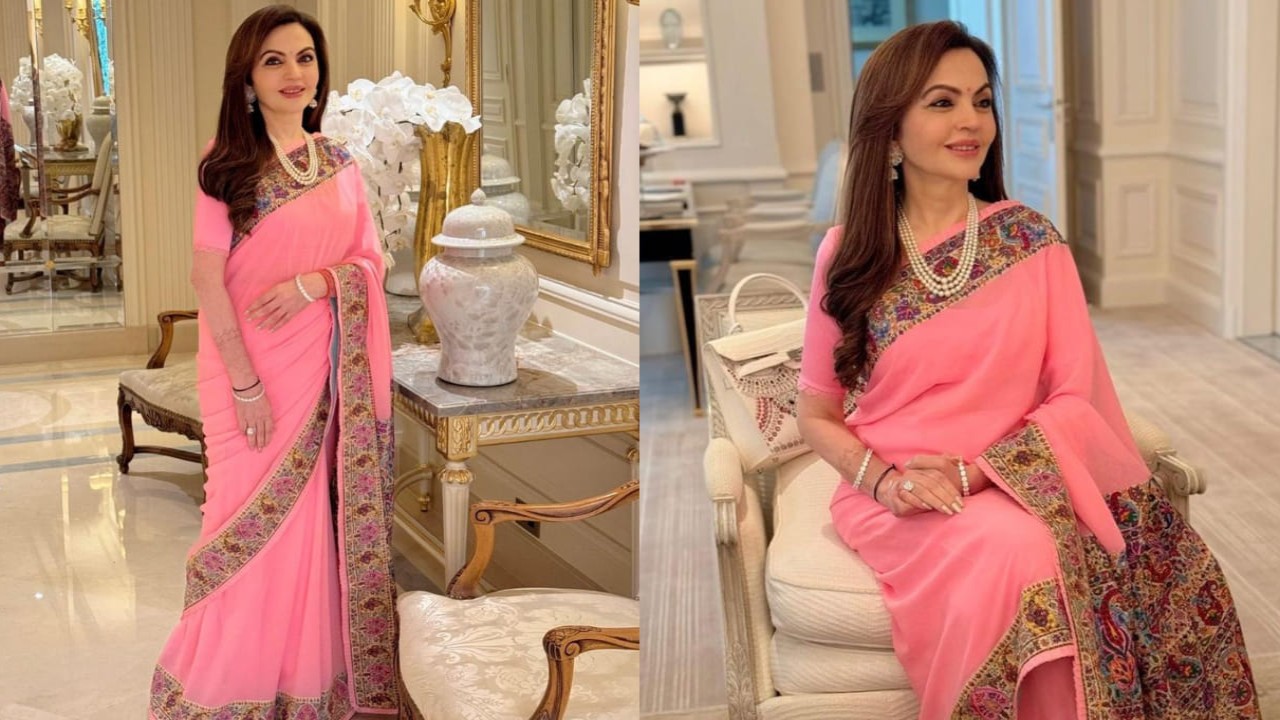 Nita Ambani in pink saree by Manish Malhotra