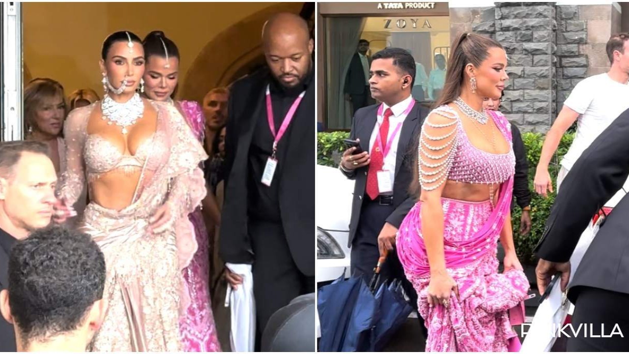 Anant Ambani-Radhika Merchant Wedding: Kim Kardashian in nude saree and nath is the epitome of beauty; Khloe stuns in pink lehenga