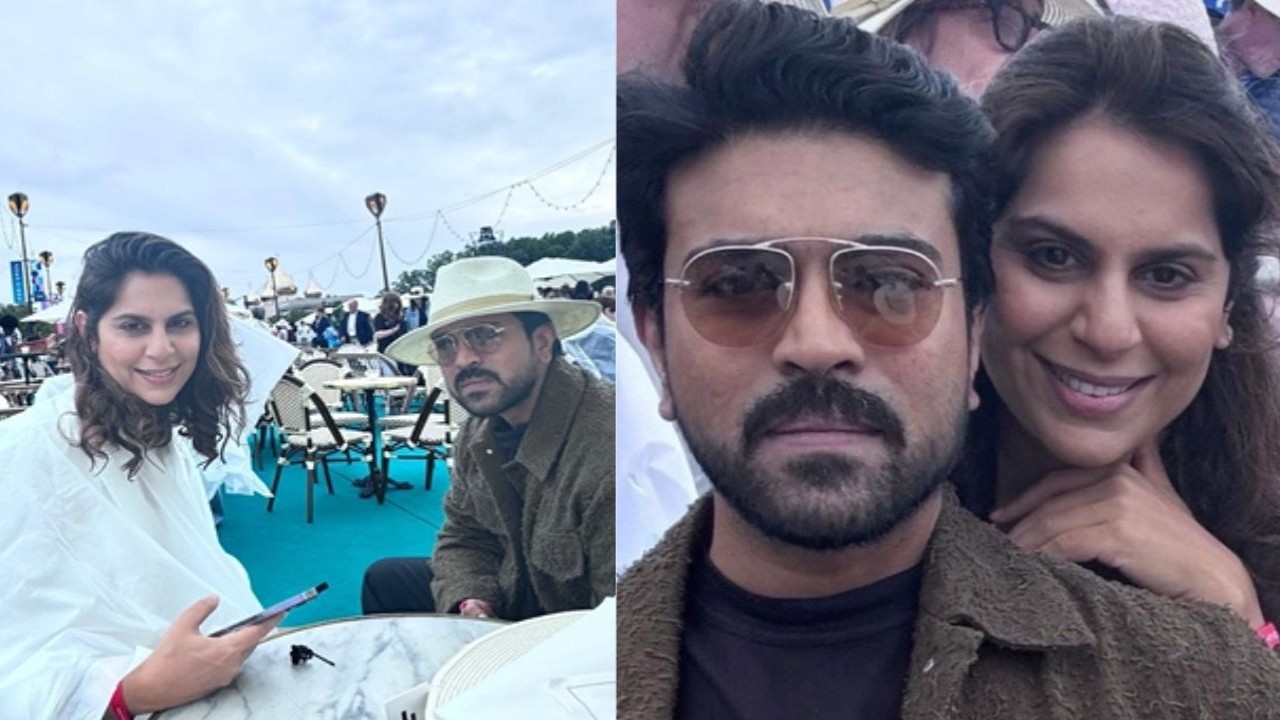  Ram Charan and Upasana pose for a rain-soaked moment at Paris Olympics 2024; see PHOTO