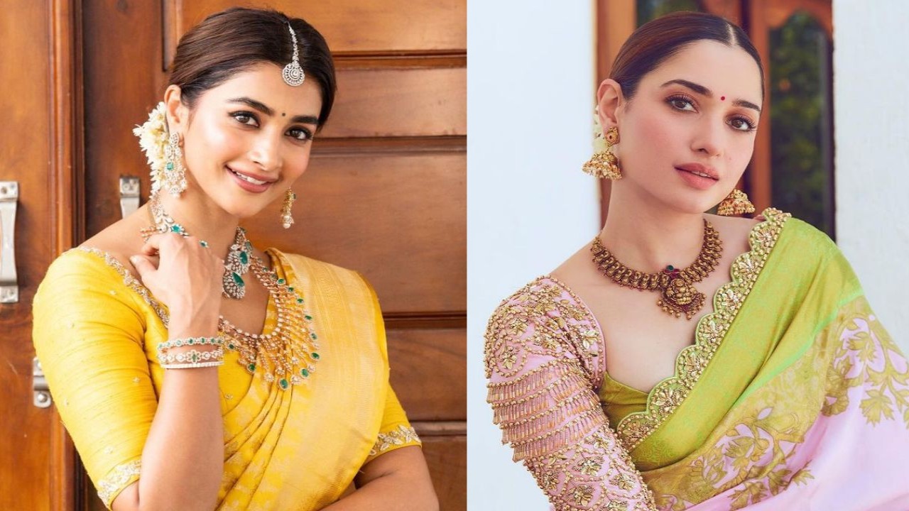 5 Celeb-inspired traditional South Indian saree look (PC: Samantha Ruth Prahu, Rashmika Mandanna, Tamannaah Bhatia, Trisha Krishnan, Pooja Hegde Instagram)