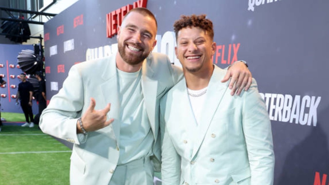  NFL star Travis Kelce impresses with Patrick Mahomes impression on New Heights podcast, upcoming role in Happy Gilmore 2 with Adam Sandler.