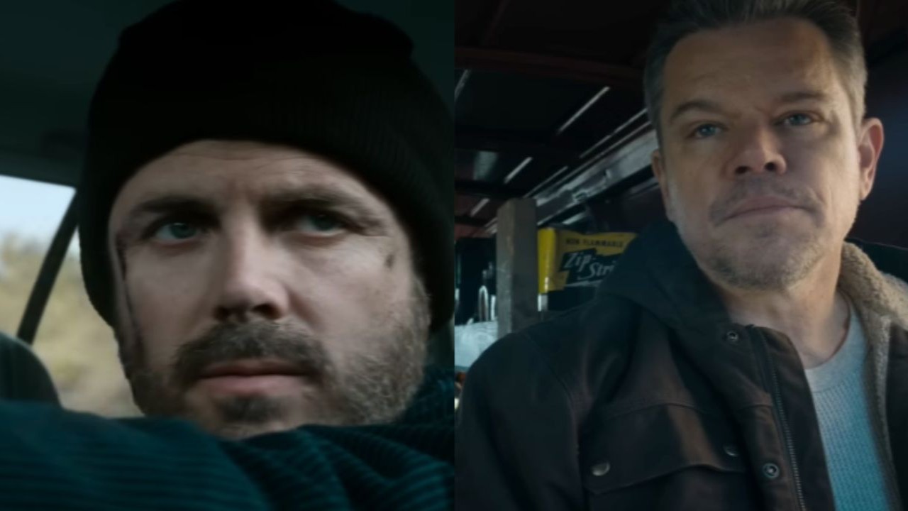 Matt Damon and Casey Affleck in a still from The Instigators (Images via YouTube/Apple TV+)