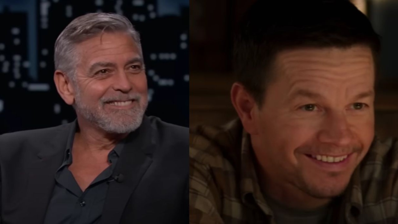 George Clooney and Mark Wahlberg  (Image 1 via YouTube/Jimmy Kimmel Live. image 2 via YouTube/Netflix)