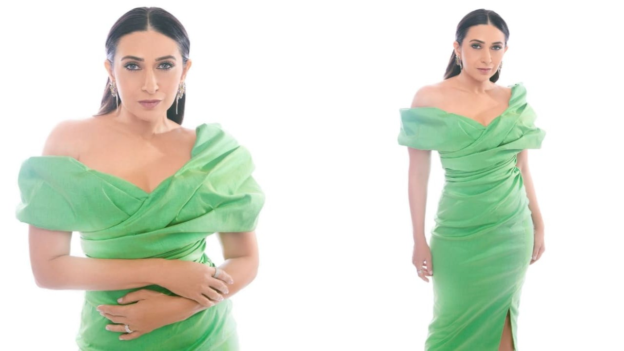 Karisma Kapoor in green ruched dress