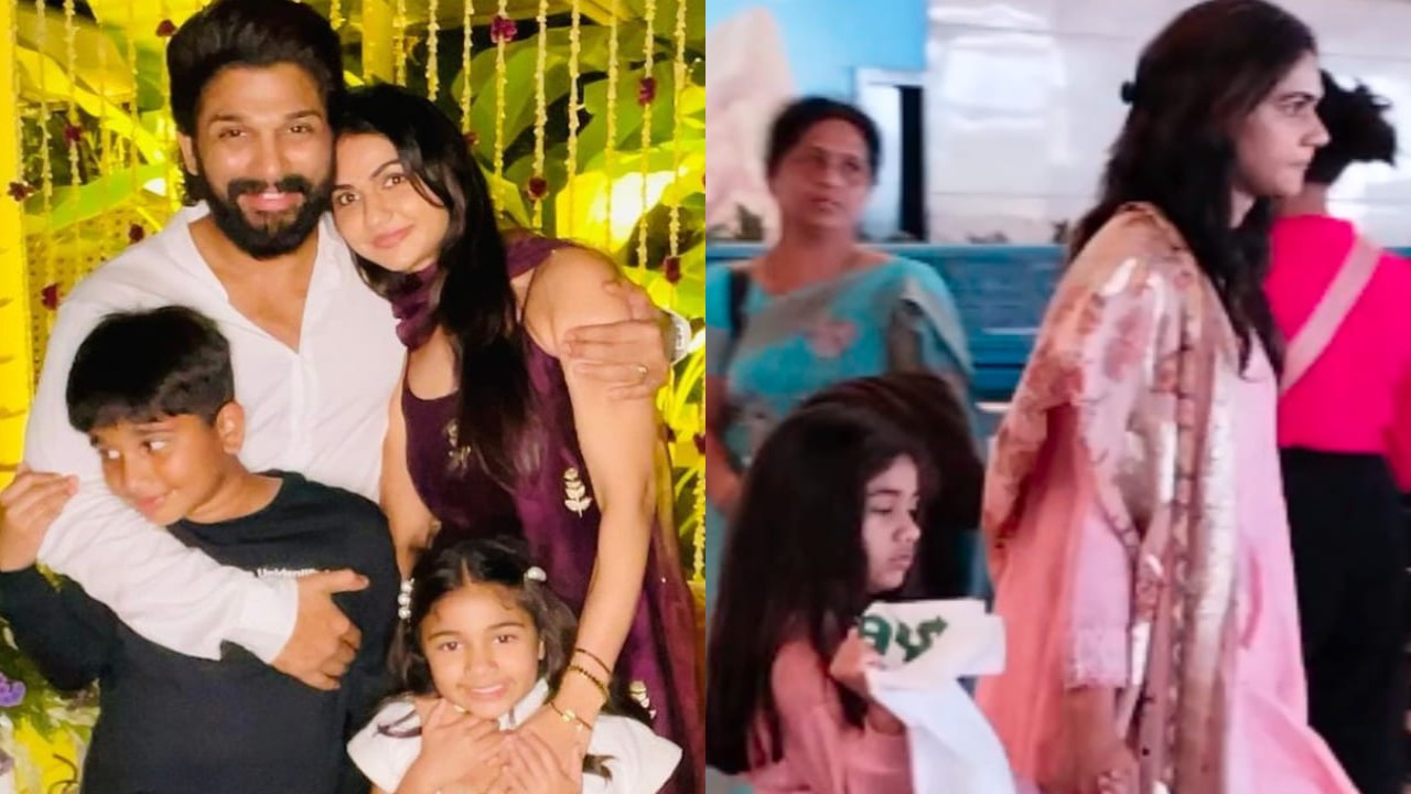 WATCH: Allu Arjun's wife Sneha Reddy and daughter Allu Arha twin in pink as they return after offering prayers at Tirupati