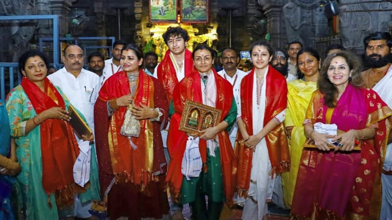 Mahesh Babu's wife Namrata Shirodkar feels 'deeply blessed' after offering prayers at Tirupati temple with kids Sitara and Gautam, see photos