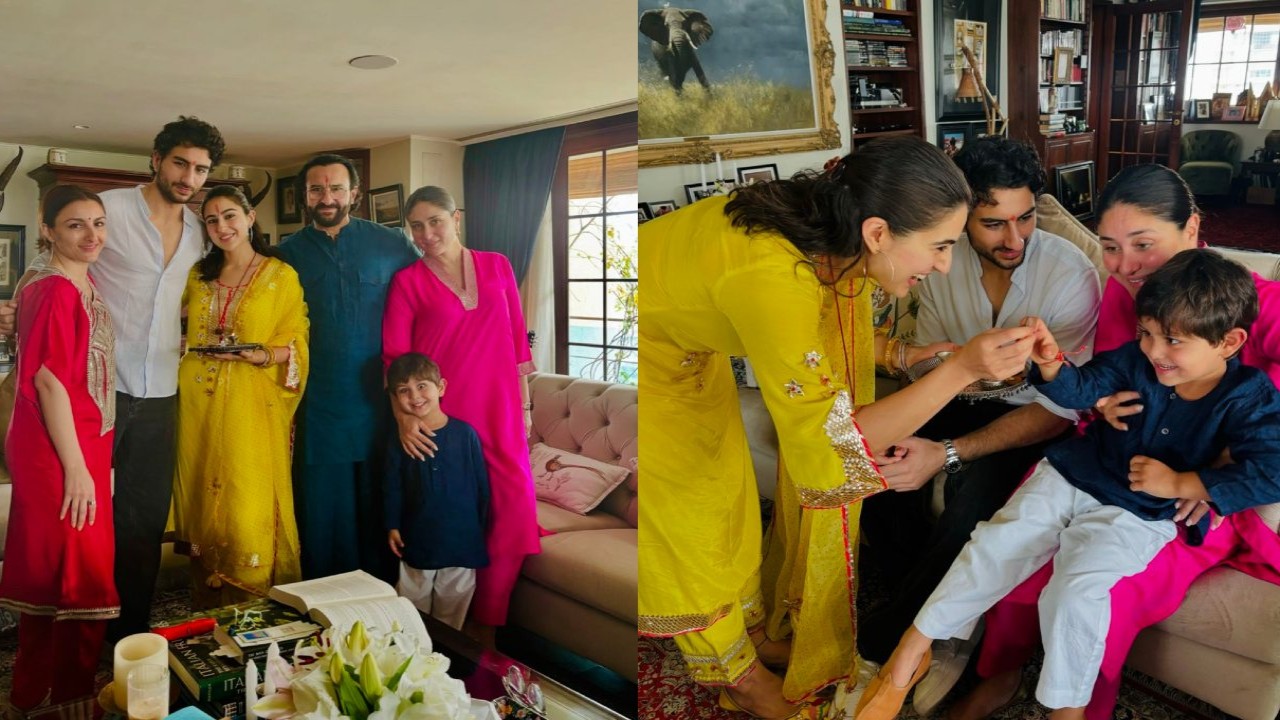 Sara Ali Khan ties Rakhi to brothers Ibrahim Ali Khan and Jeh Ali Khan, misses Taimur and Inaya; poses for family pic with Saif Ali Khan and Kareena Kapoor Khan