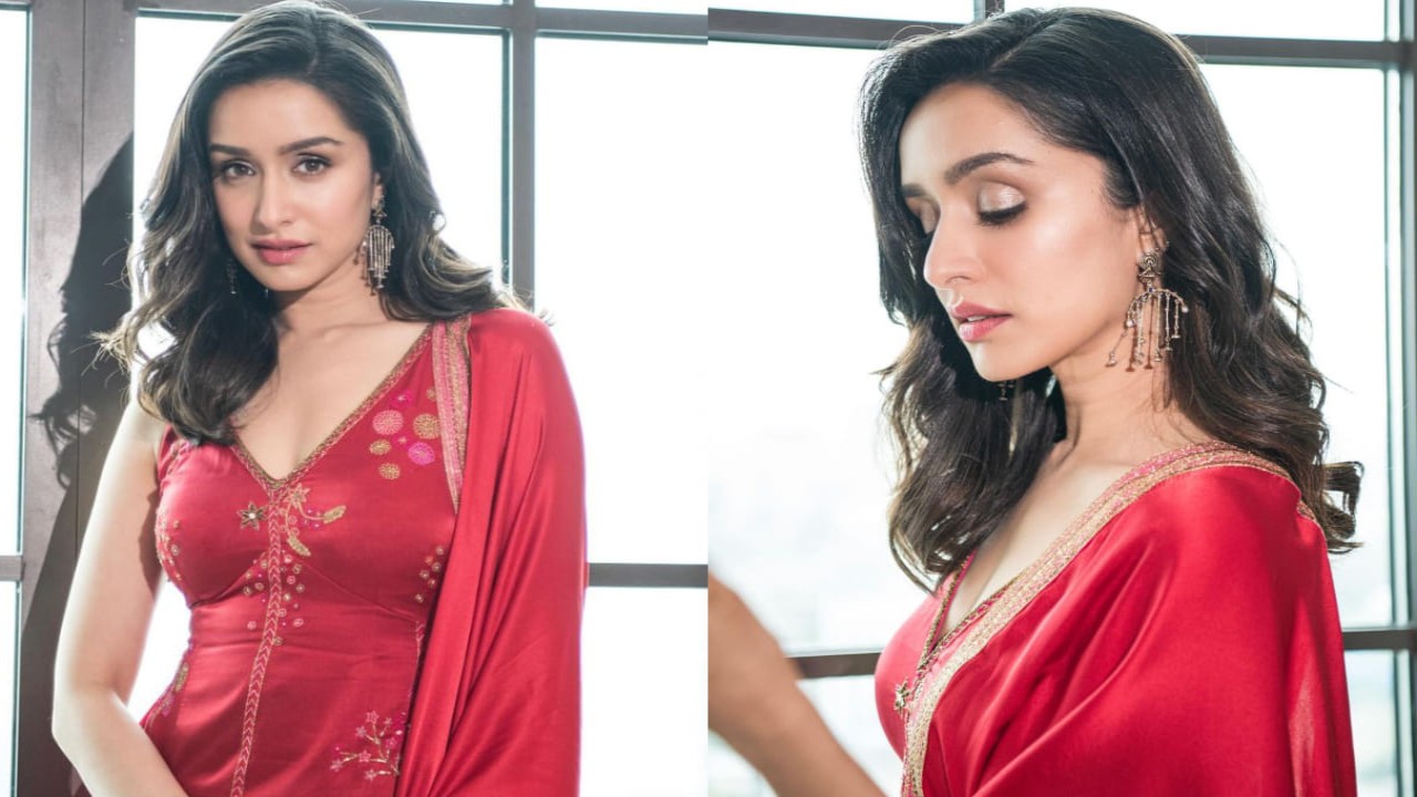 Shraddha Kapoor in red floral embroidered suit