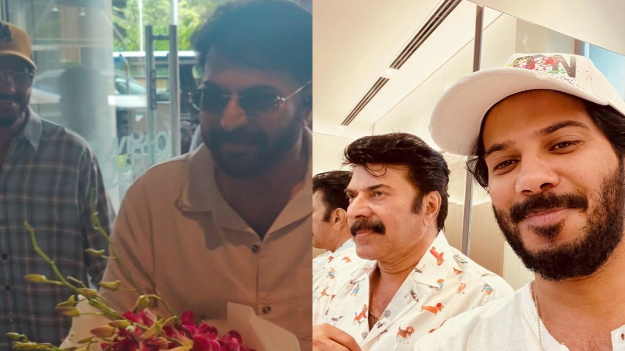 WATCH: Mammootty spotted with his son Dulquer Salmaan as they pose for the fans