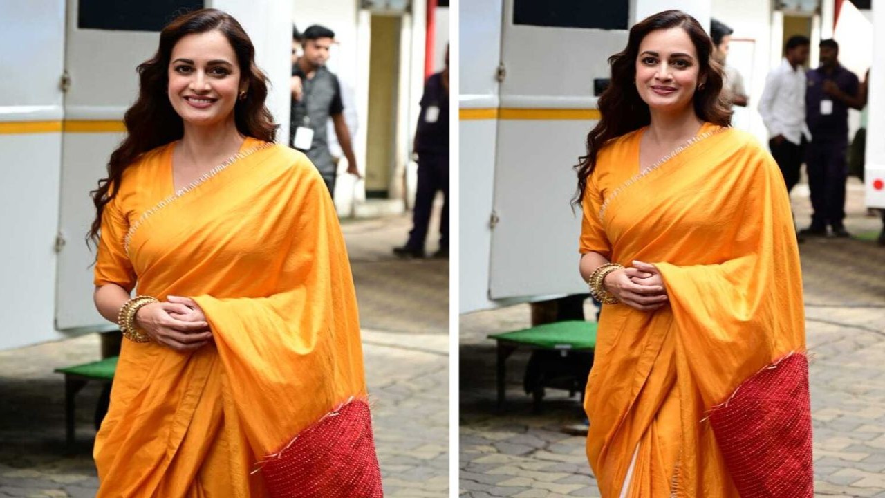 Dia Mirza cotton sari look for Ganesh Chaturthi puja 