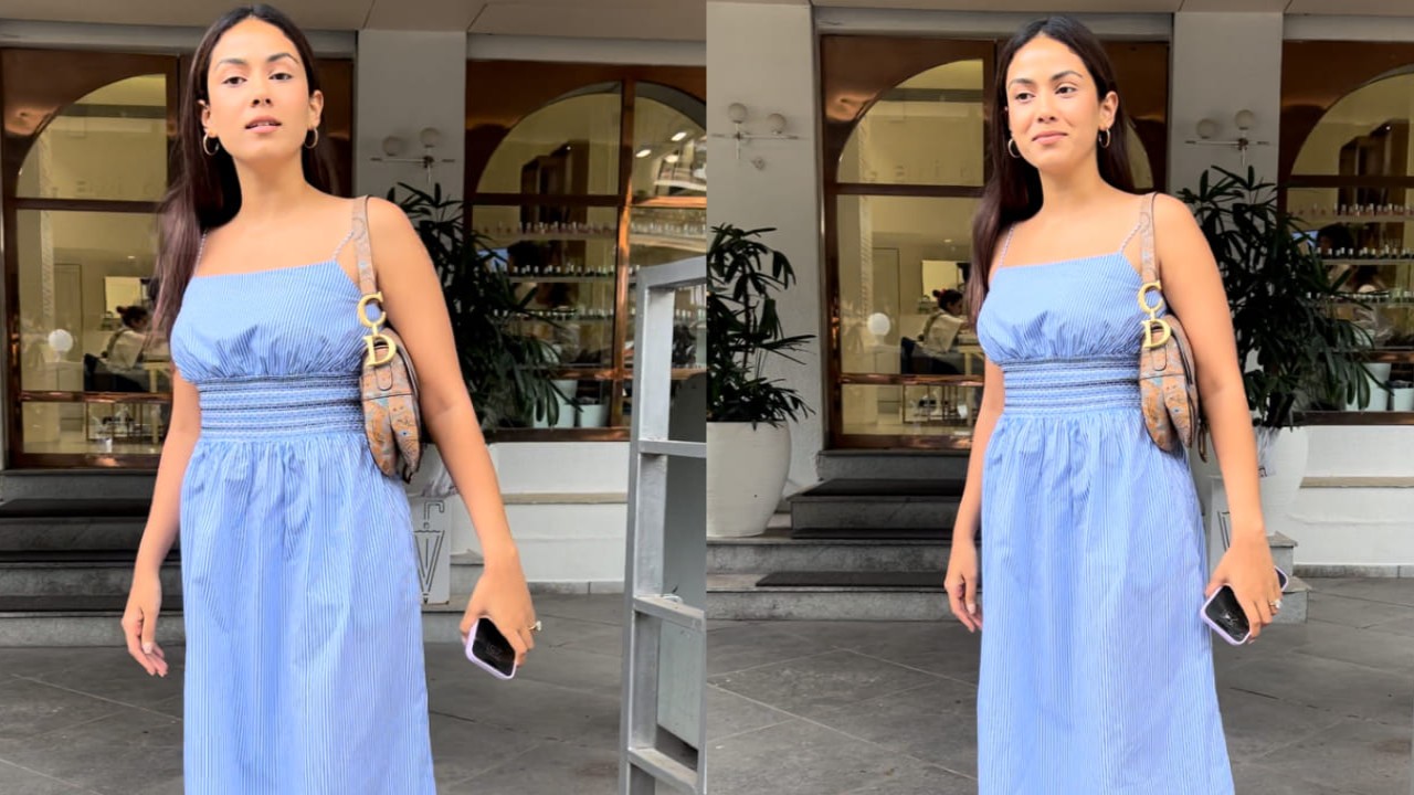 Mira Rajput in blue and white midi dress