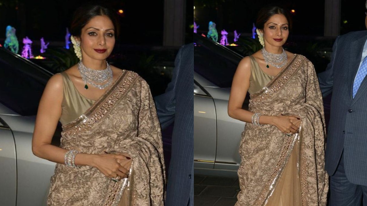 Sridevi’s beige net MM saree with diamond bijou