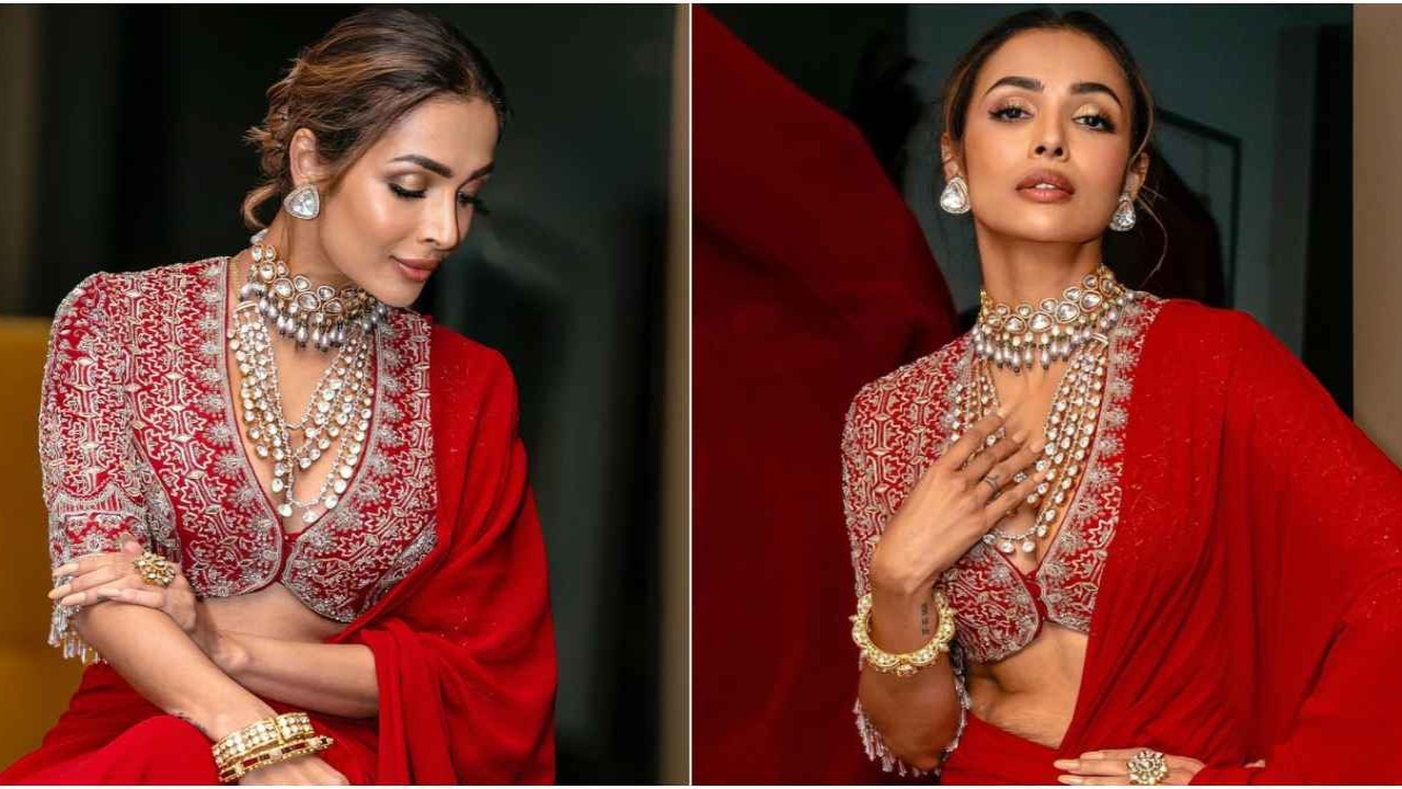 Malaika Arora, Formal Wear, Saree, red saree, jayanti reddy, ethnic wear, ethnic, hot, style, Fashion