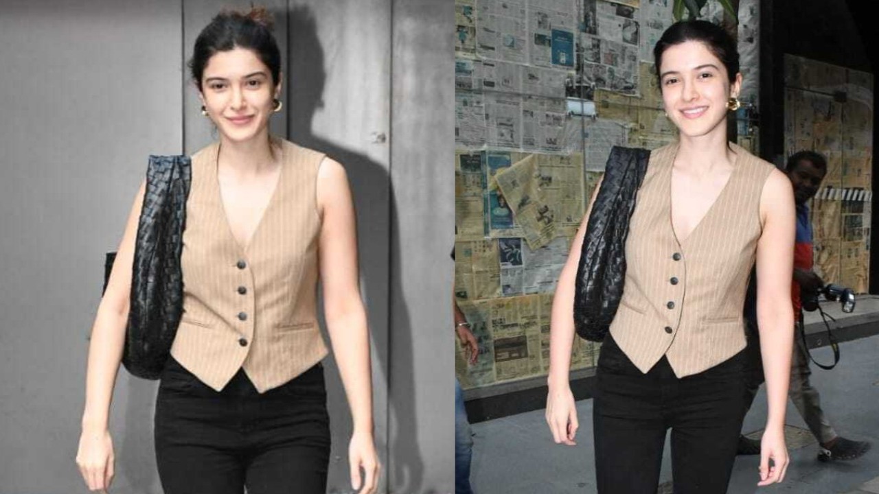 Shanaya Kapoor gives casual spin to formal style in pinstriped vest and Bottega Veneta bag 