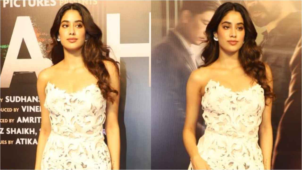 Janhvi Kapoor’s strapless and artistic mini-dress with pumps look proves when in doubt, white it out (PC: APH Images)