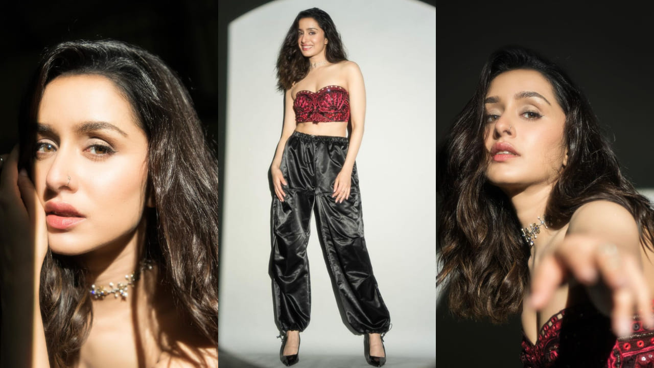 Shraddha Kapoor in red embroidered top and black trousers