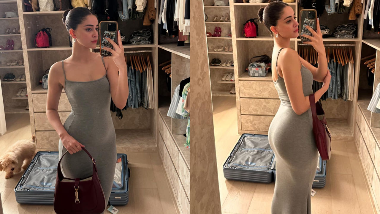 Ananya Panday in gray bodycon dress from Skims