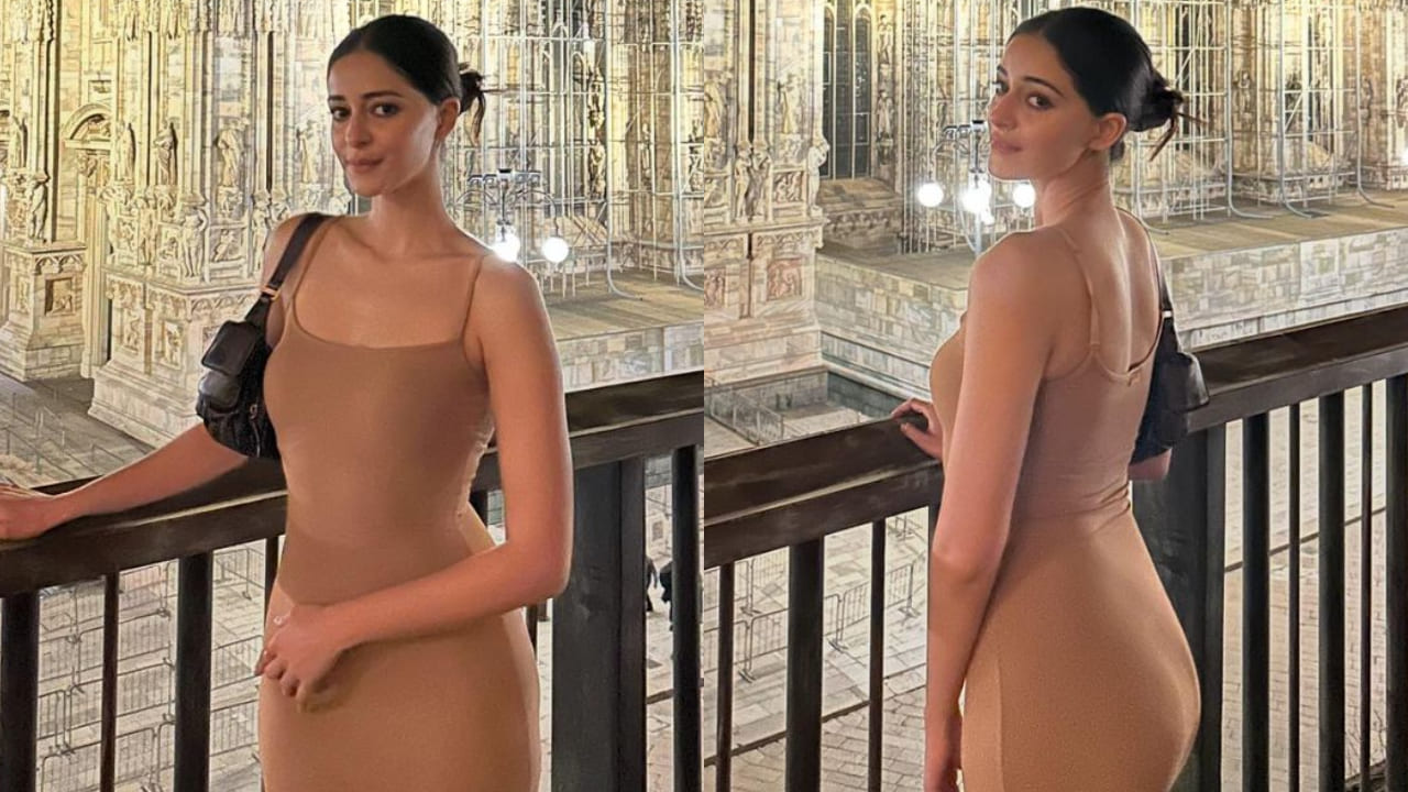 Ananya Panday in brown bodycon dress