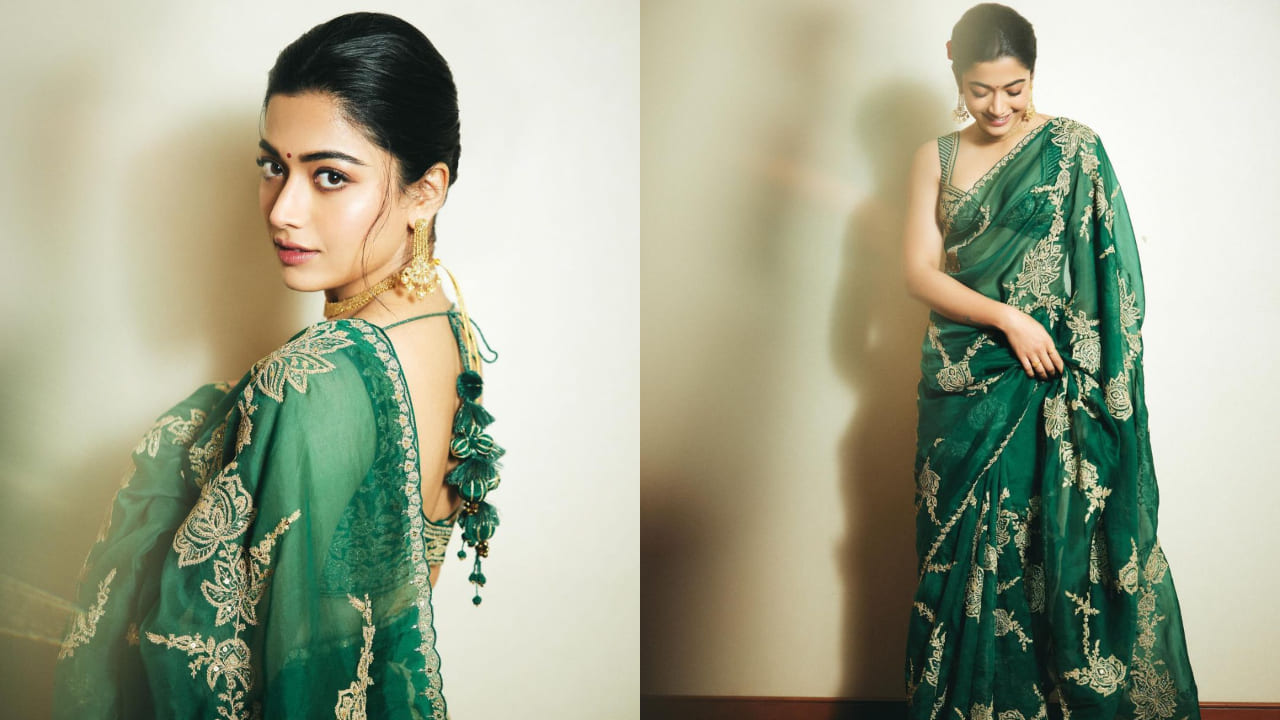 Rashmika Mandanna in green saree 