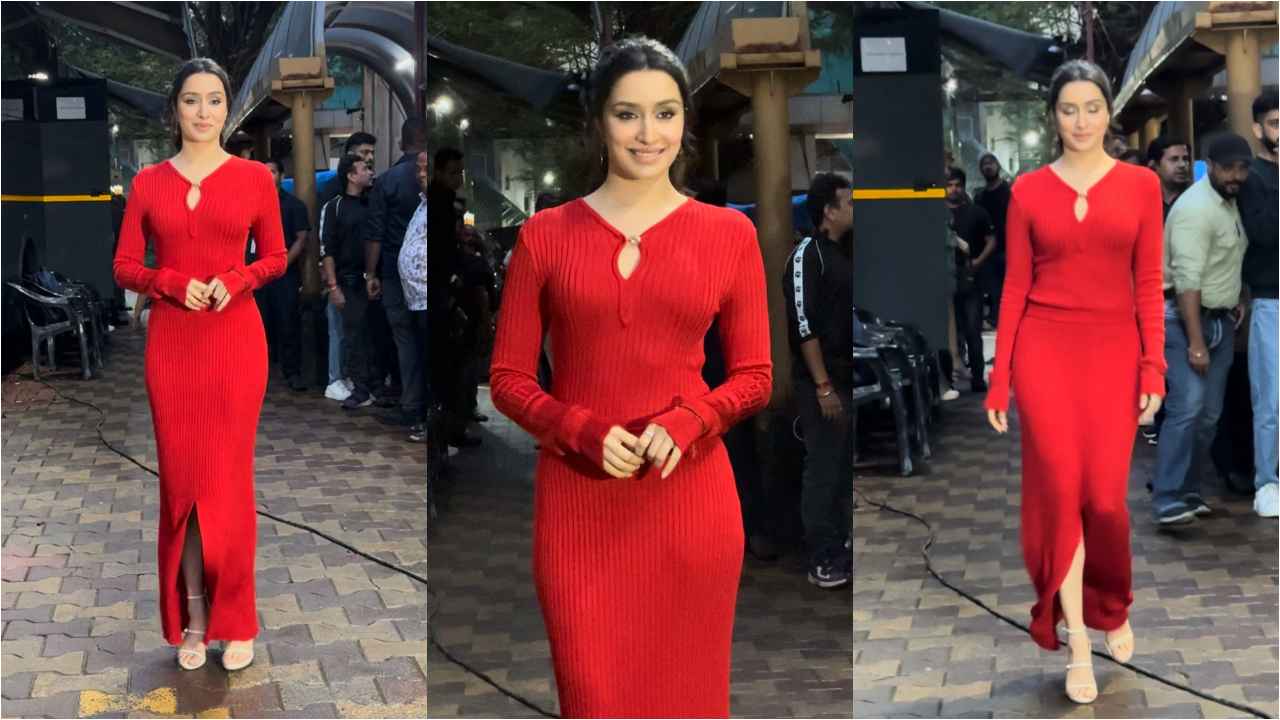 Shraddha Kapoor channels Stree energy in classy red bodycon maxi dress with a fashionable front slit (PC: Varinder Chawla)