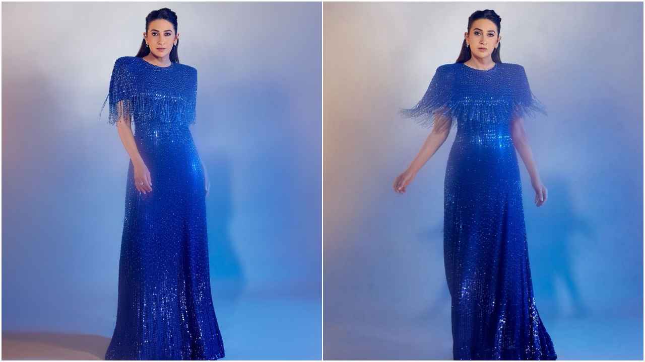 Karisma Kapoor’s Rs 4,13,810 shimmery blue gown will definitely remind you of the disco era (PC: Karisma Kapoor Instagram)