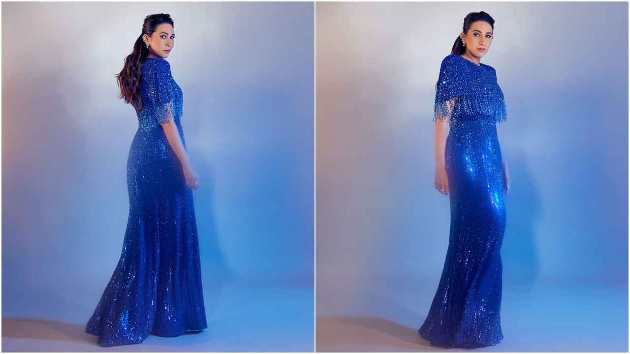 Karisma Kapoor’s Rs 4,13,810 shimmery blue gown will definitely remind you of the disco era (PC: Karisma Kapoor Instagram)