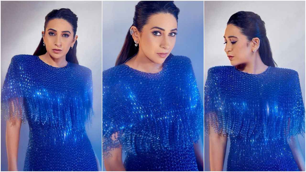 Karisma Kapoor’s Rs 4,13,810 shimmery blue gown will definitely remind you of the disco era (PC: Karisma Kapoor Instagram)