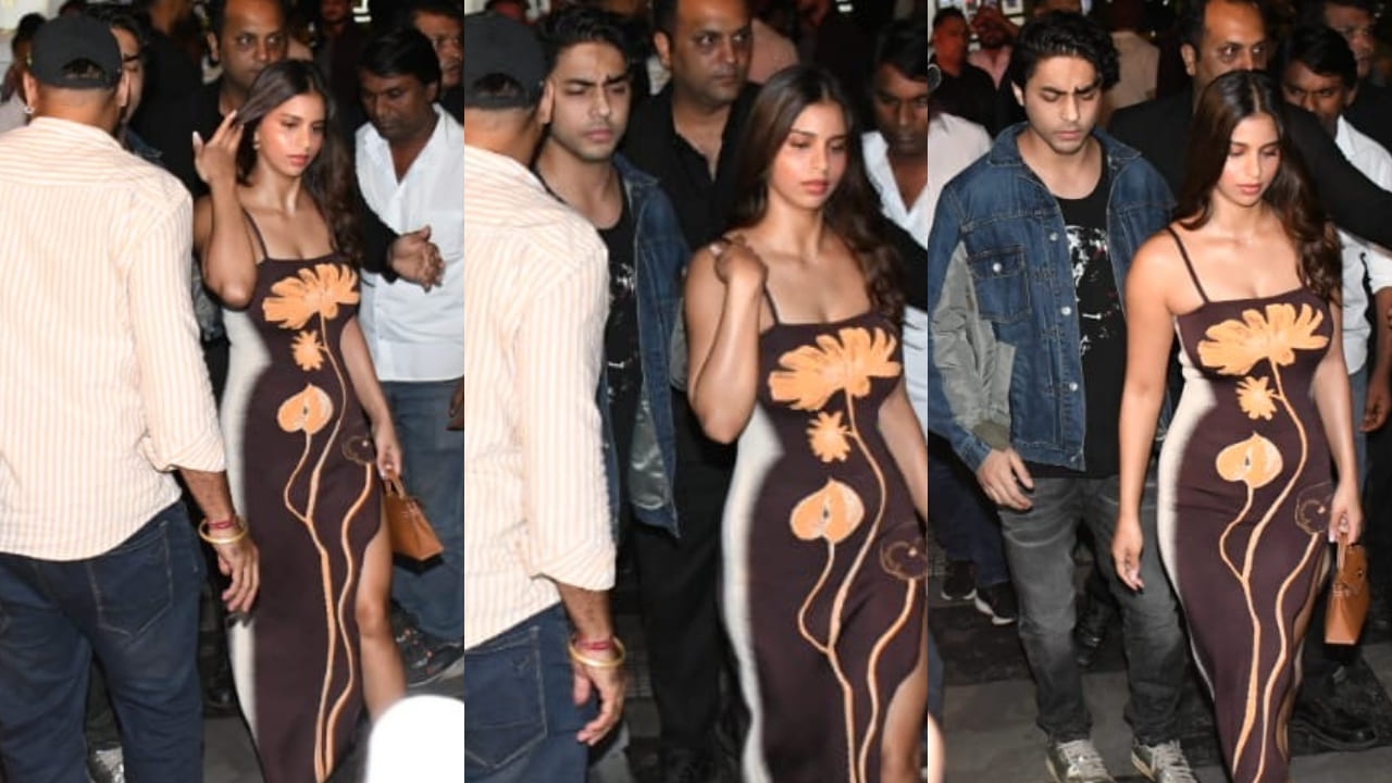 Suhana Khan in brown bodycon dress