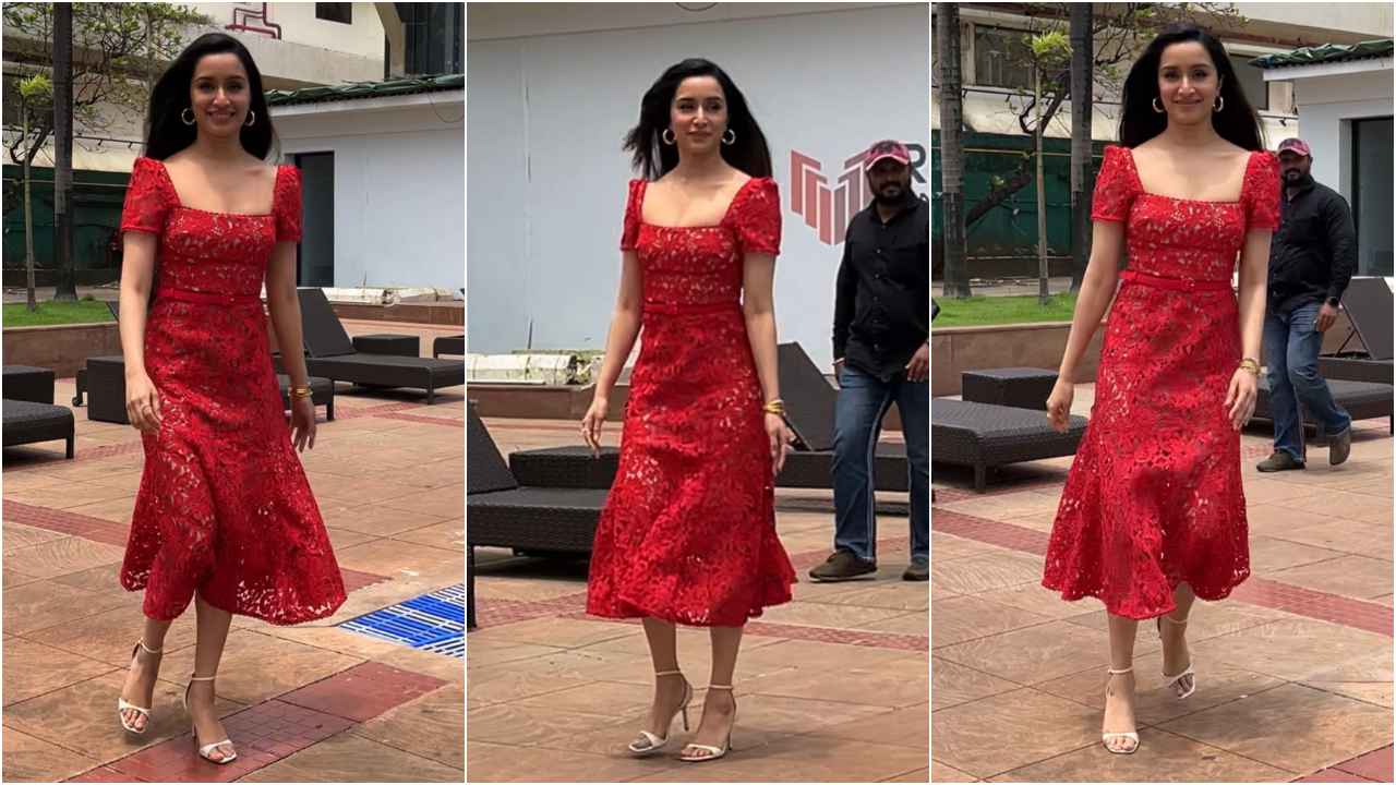 Shraddha Kapoor oozes radiance in Self portrait’s vibrant red classic lace midi dress worth 72K  (PC: APH Images)