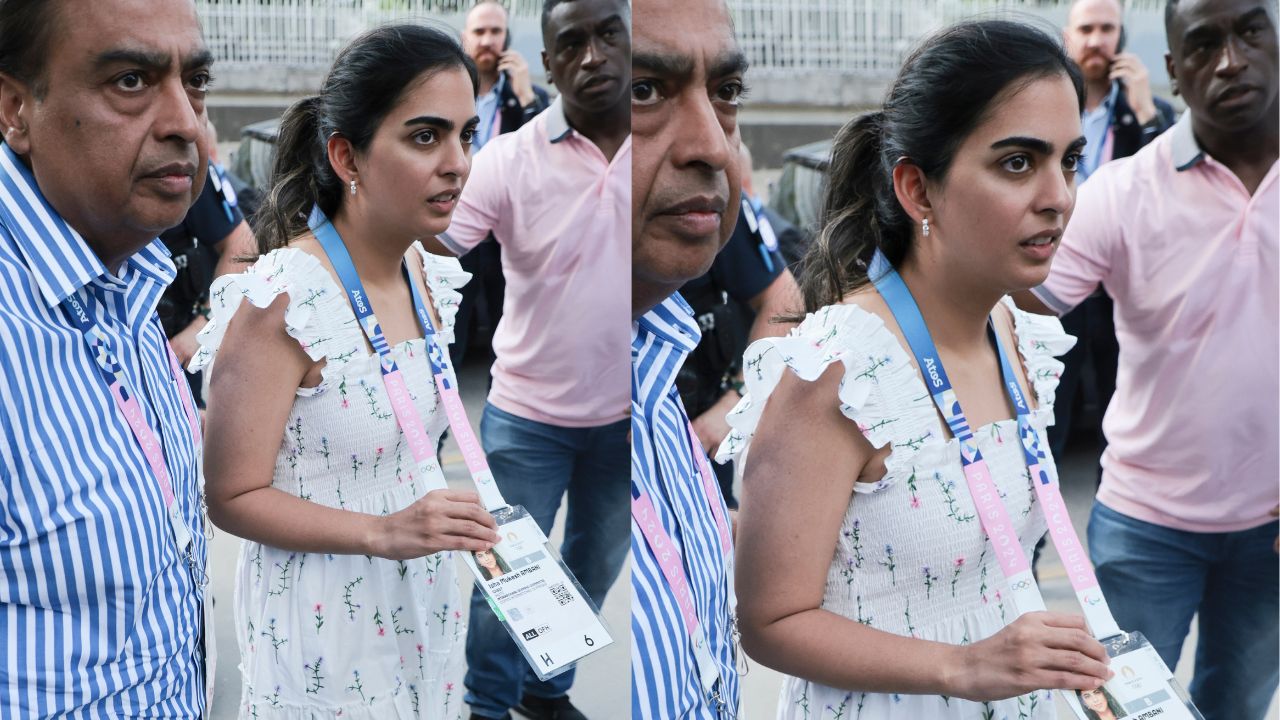 Isha Ambani’s white floral Ellie Nap dress (PC: Getty Images)